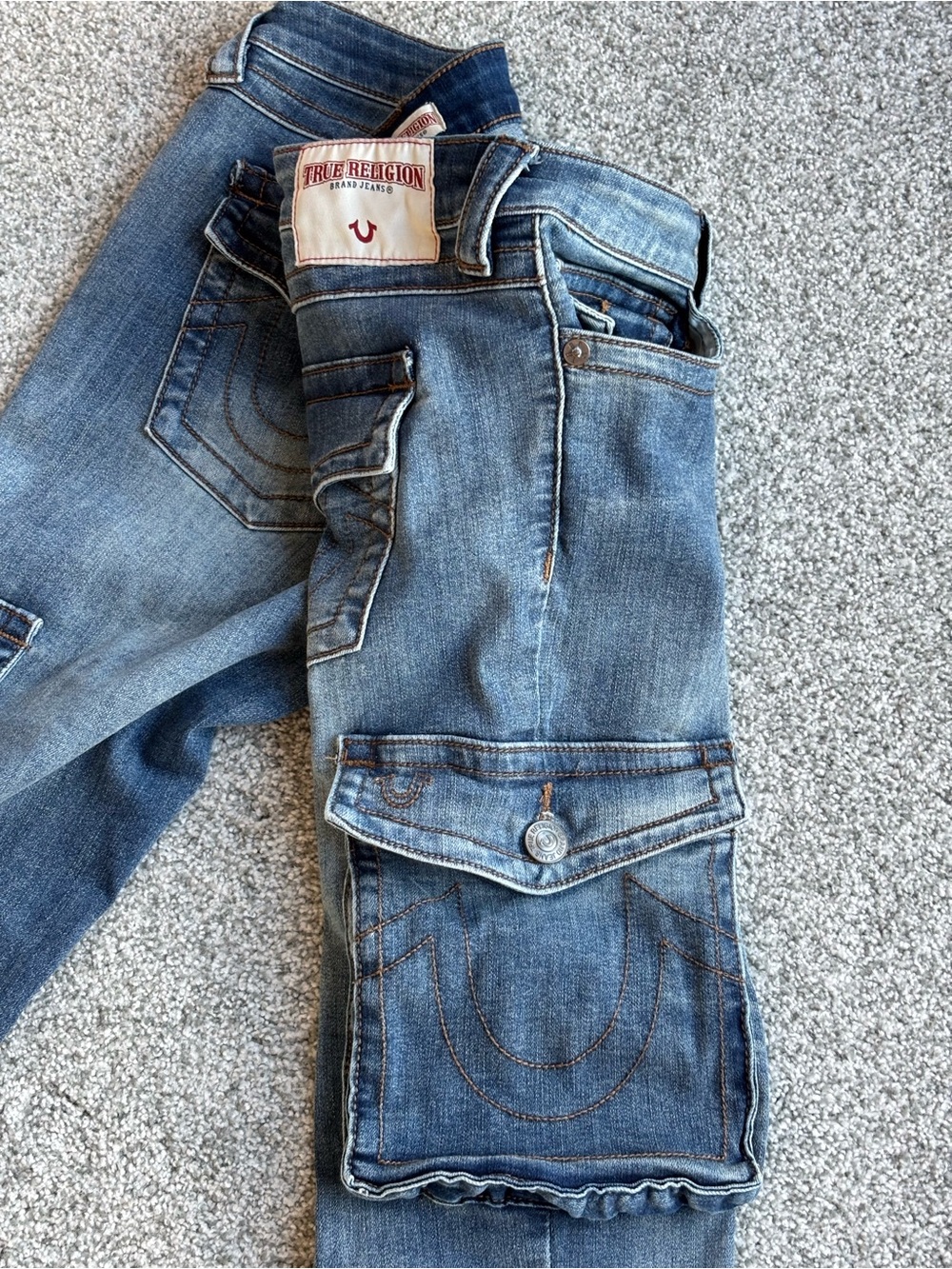 True Religion Becca Cargo Bootcut Jeans 30 Low Rise Y2K Rare Style - Picture 7 of 16
